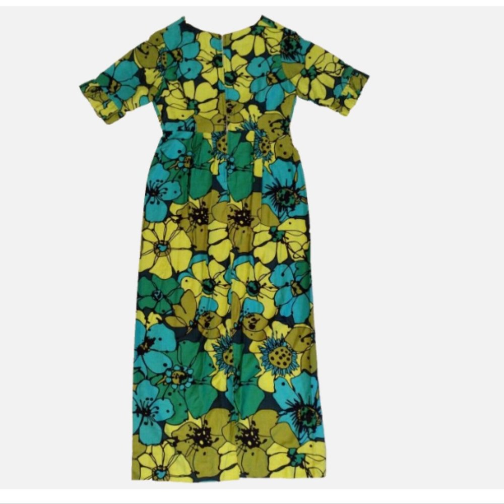 Vintage 60s 70s Handmade Maxi Dress Colorful Mod Flower Power Size M - Picture 7 of 11